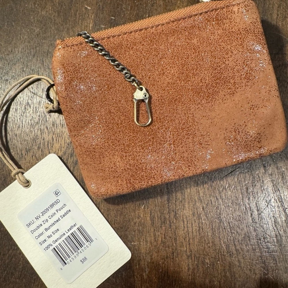 Double Zip Coin Pouch In Buffed Leather
